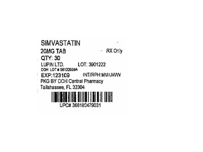 Label Image For 20 mg (Simvastatin 20 mg(lupin))